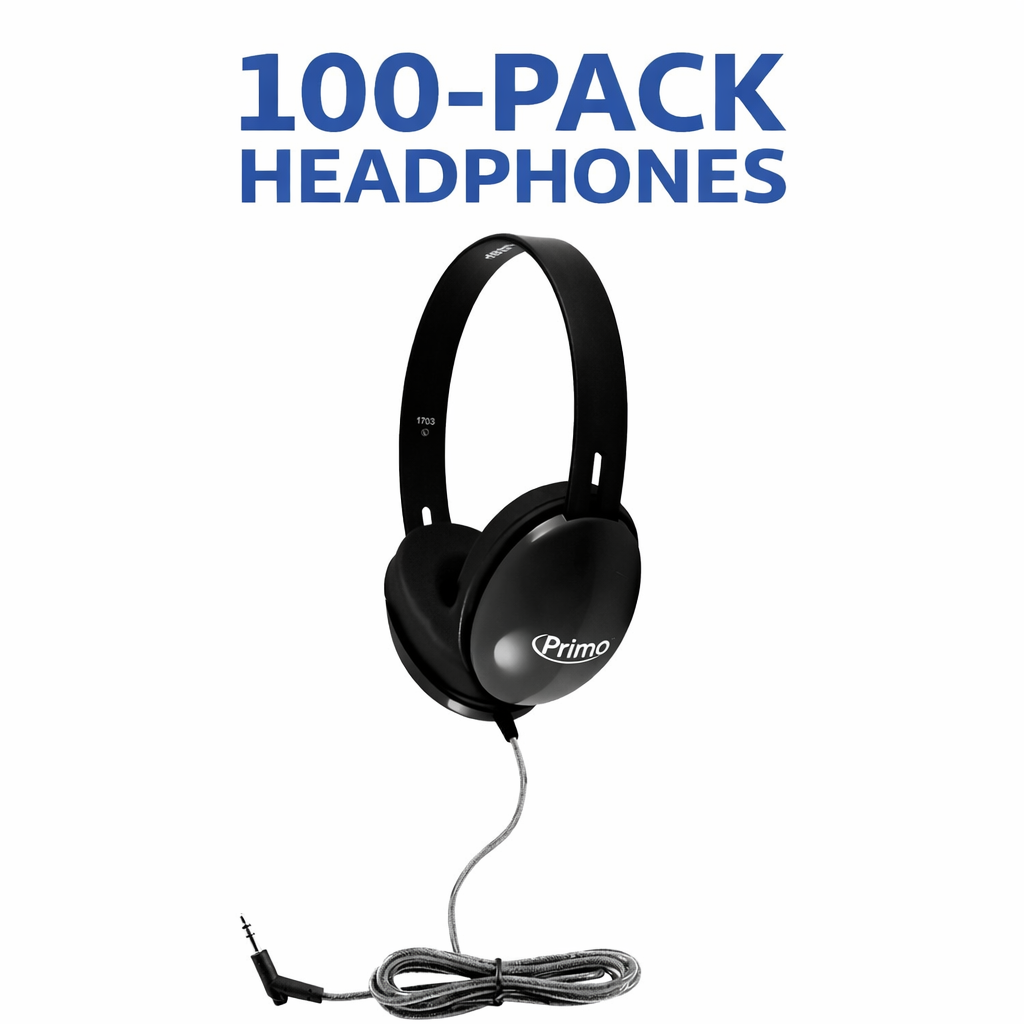 HamiltonBuhl Primo Stereo Headphones  Black 100 Pack