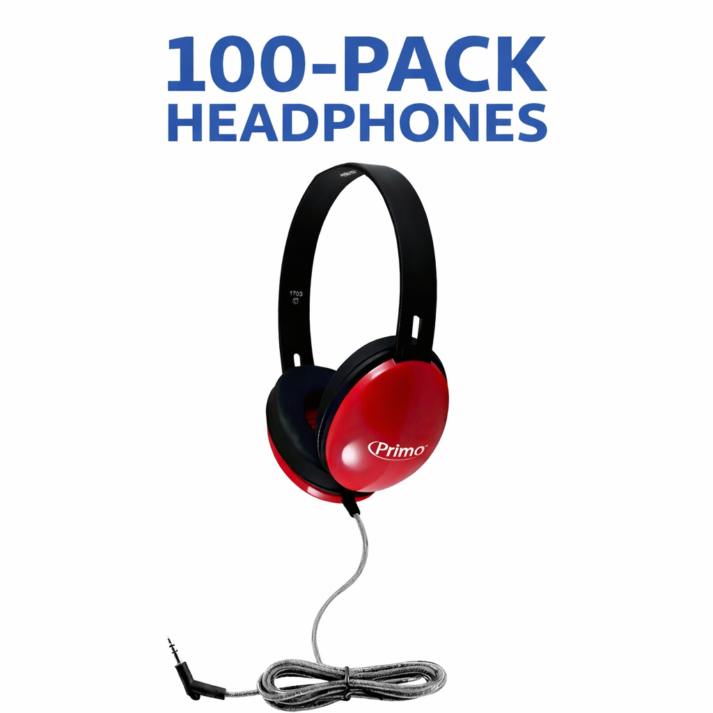 HamiltonBuhl Primo Stereo Headphones Red 100 Pack