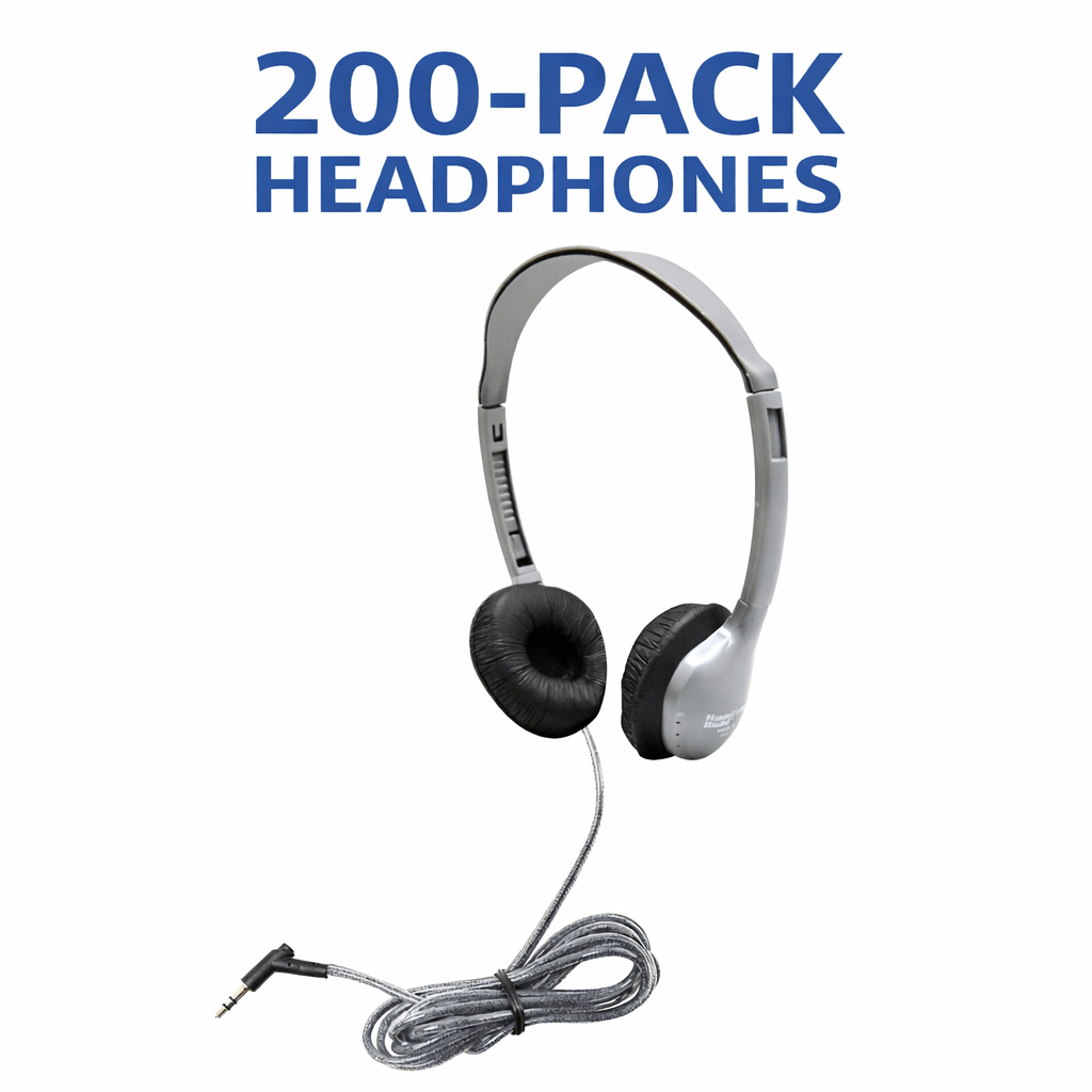 200 pack HamiltonBuhl SchoolMate personal-sized headphones with leatherette ear cushions