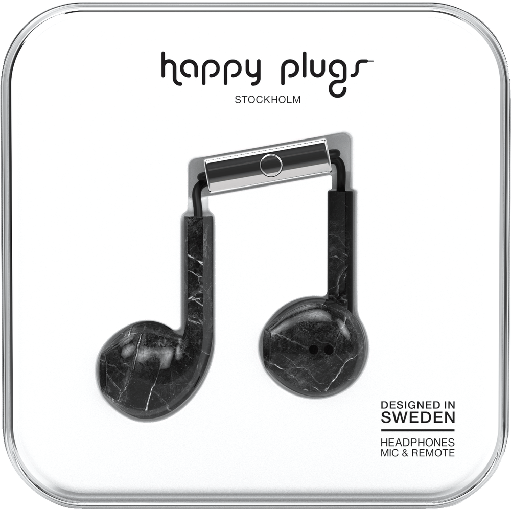 Earbuds Plus with Mic in Black Marble by Happy Plugs
