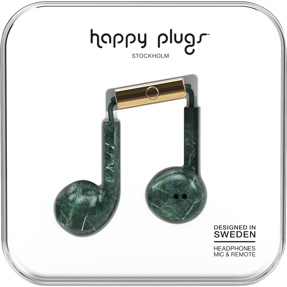 Earbuds Plus with Mic in Green Marble by Happy Plugs