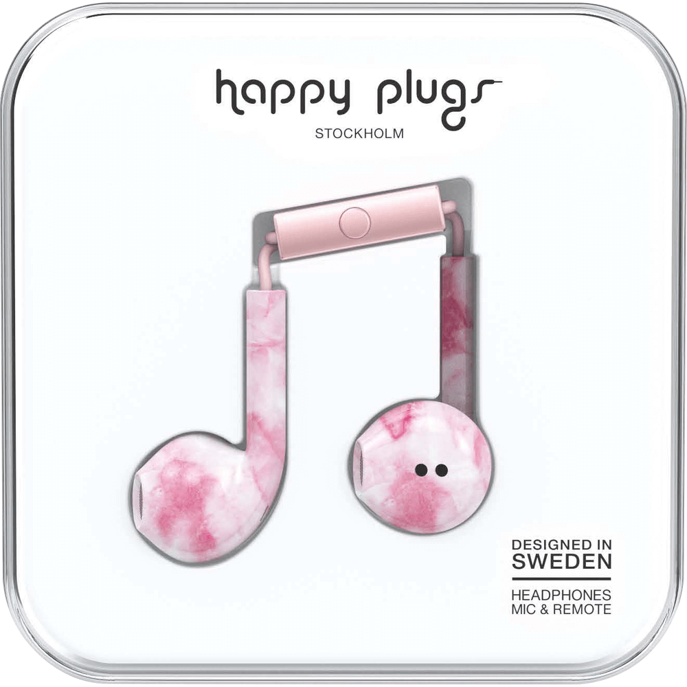 Earbuds Plus with Mic in Pink Marble by Happy Plugs