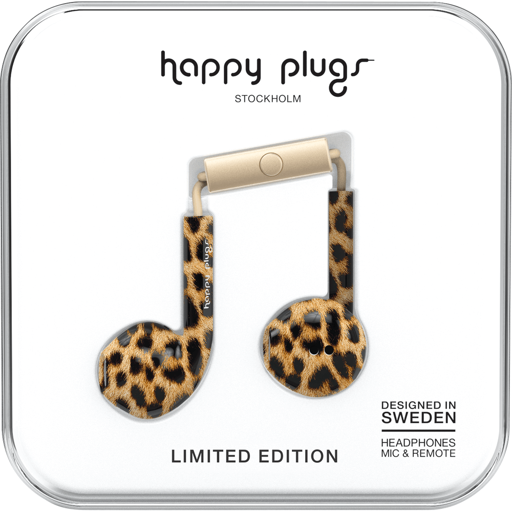 Earbuds Plus with Mic in Leopard by Happy Plugs