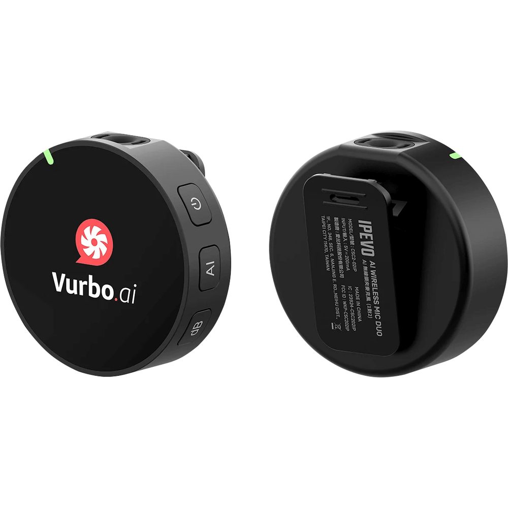 IPEVO AI Wireless Mic Duo Vurbo AI-powered wireless lavalier microphone system