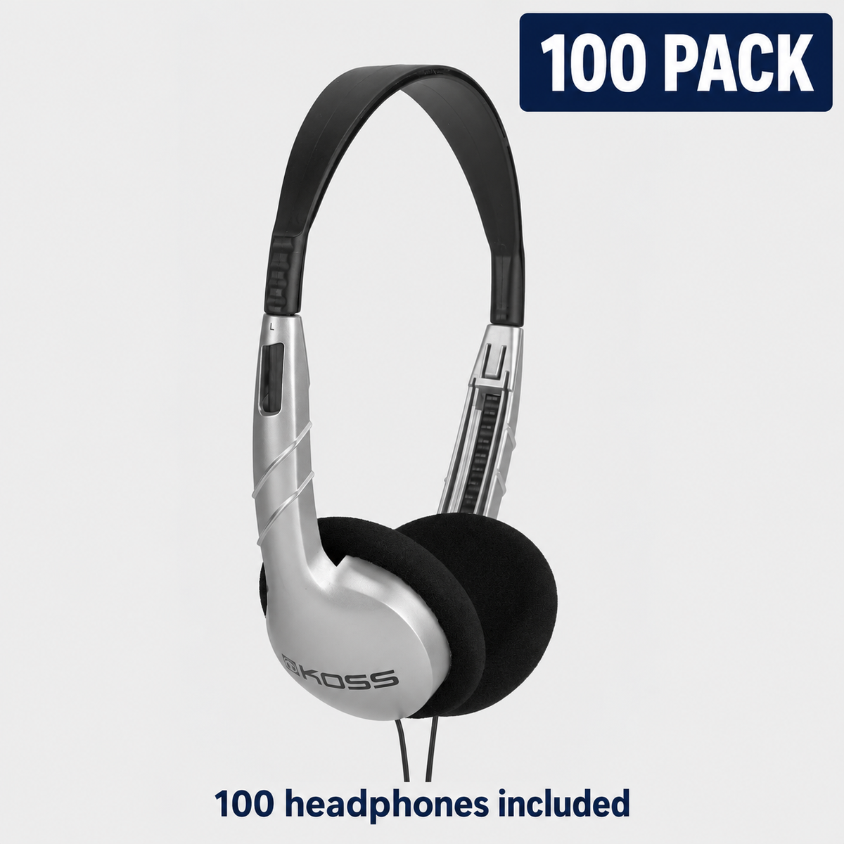 Koss UR5 silver and black headphones, 100 pack; 100 headphones included