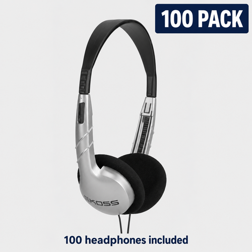 Koss UR5 silver and black headphones, 100 pack; 100 headphones included