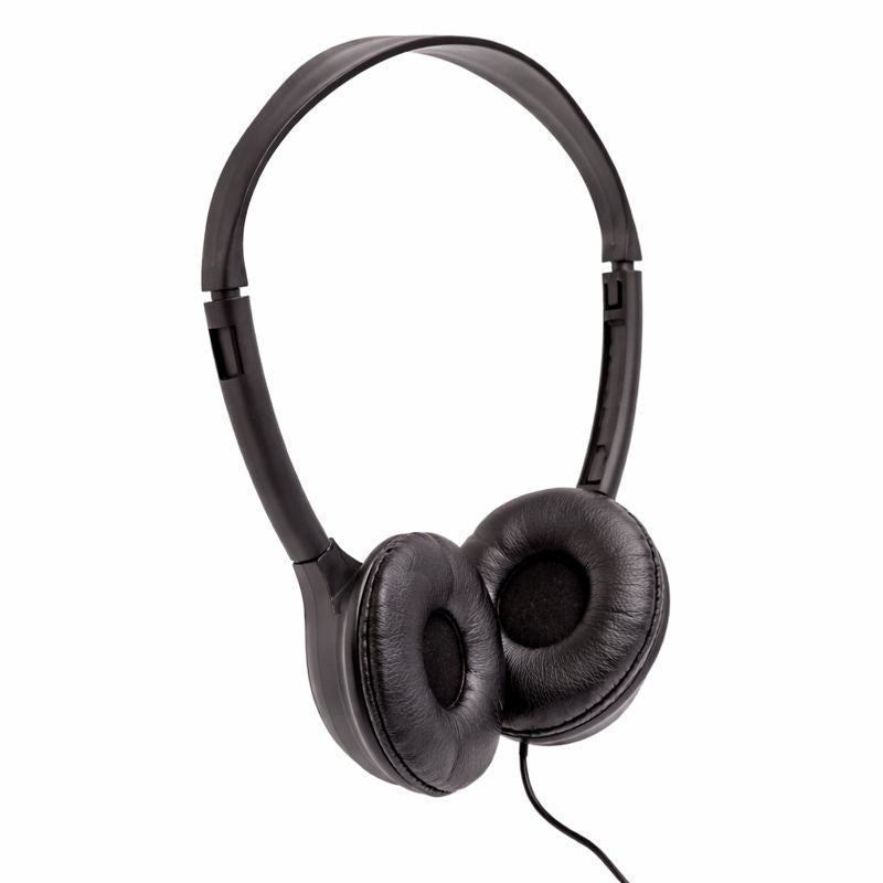 Bulk school headphones with cushioned ear cups, ideal for educational settings and classroom learning.