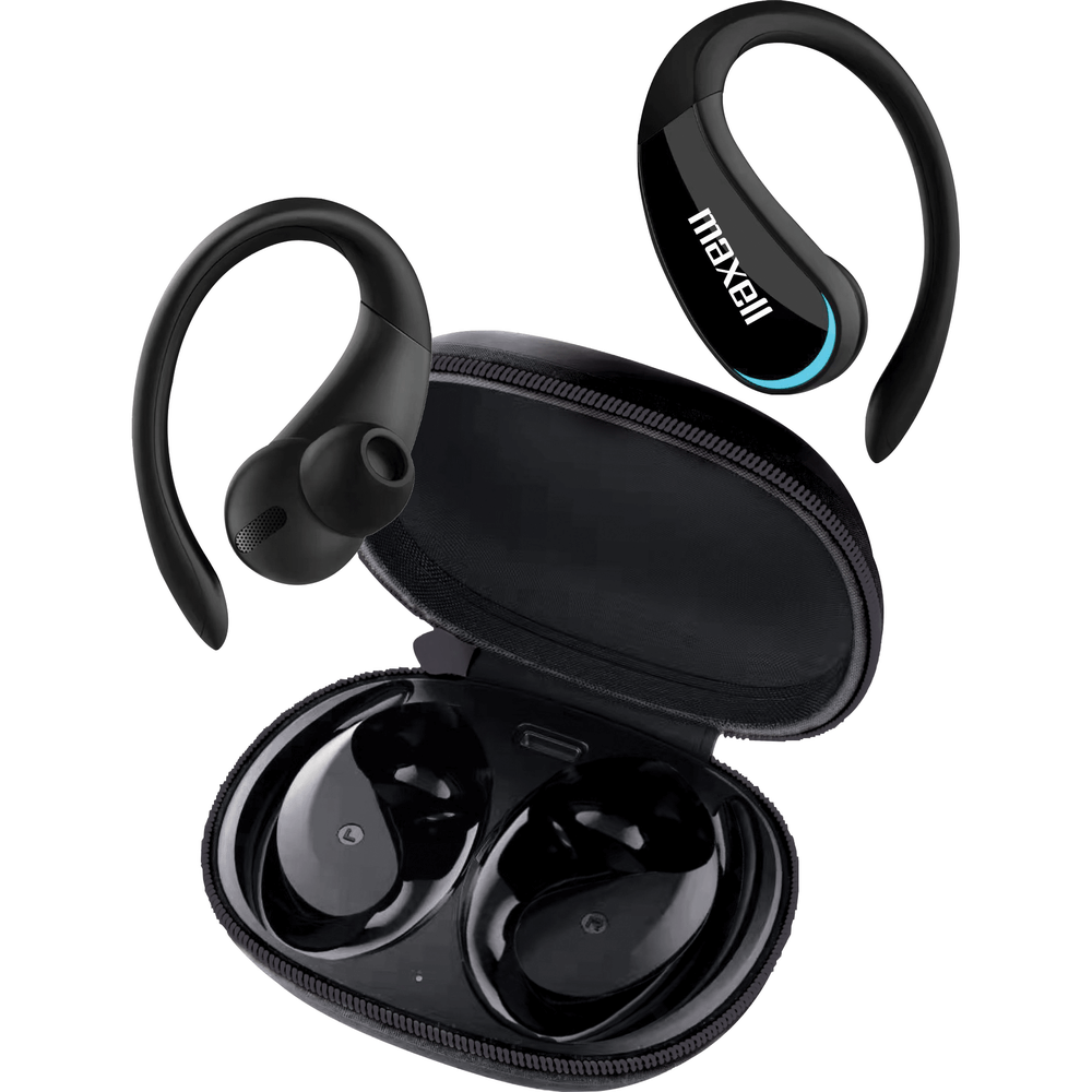 Maxell Sync Up true wireless earhook earbuds with charging case