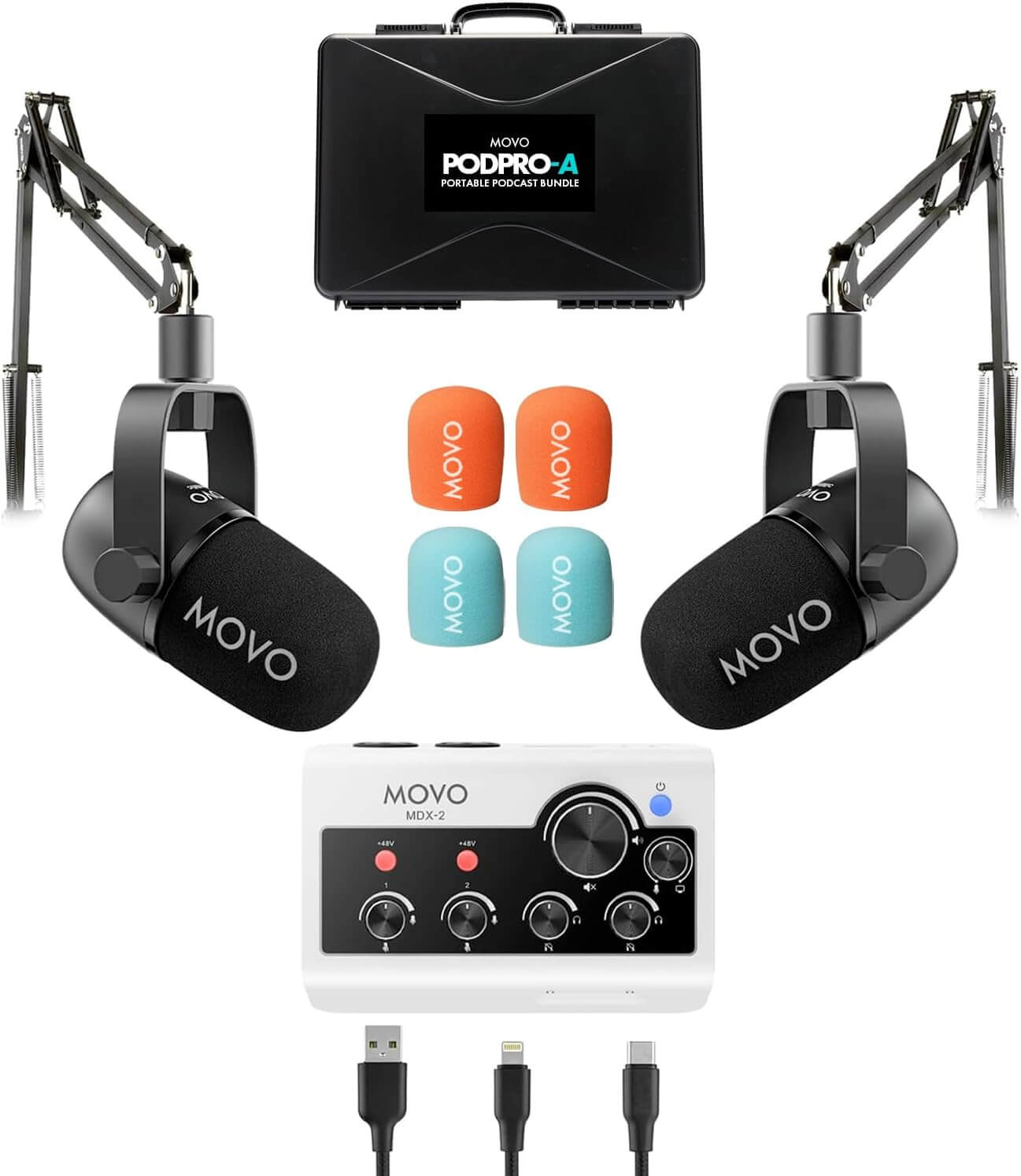 Movo PodPro-A portable podcast bundle with boom arms and microphones