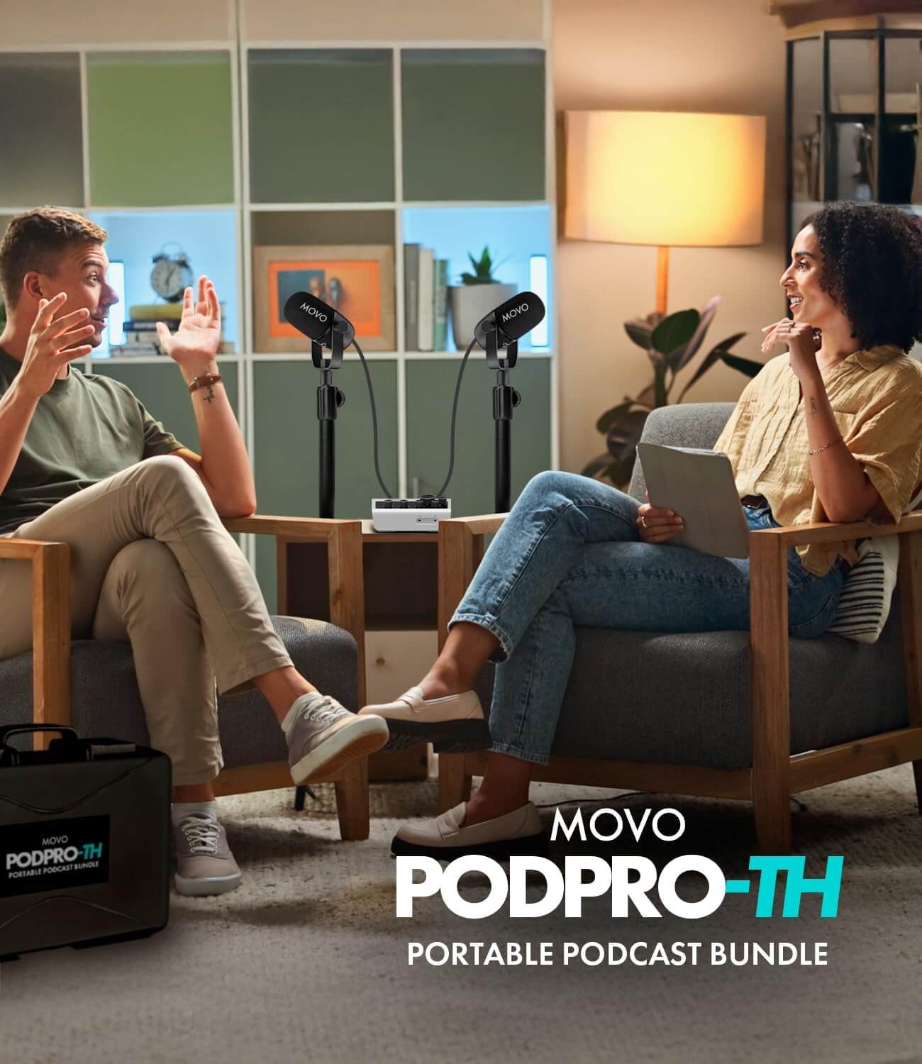 PodPro-TH Portable Podcast Bundle with Desk Stands & Headphones  Movo Photo