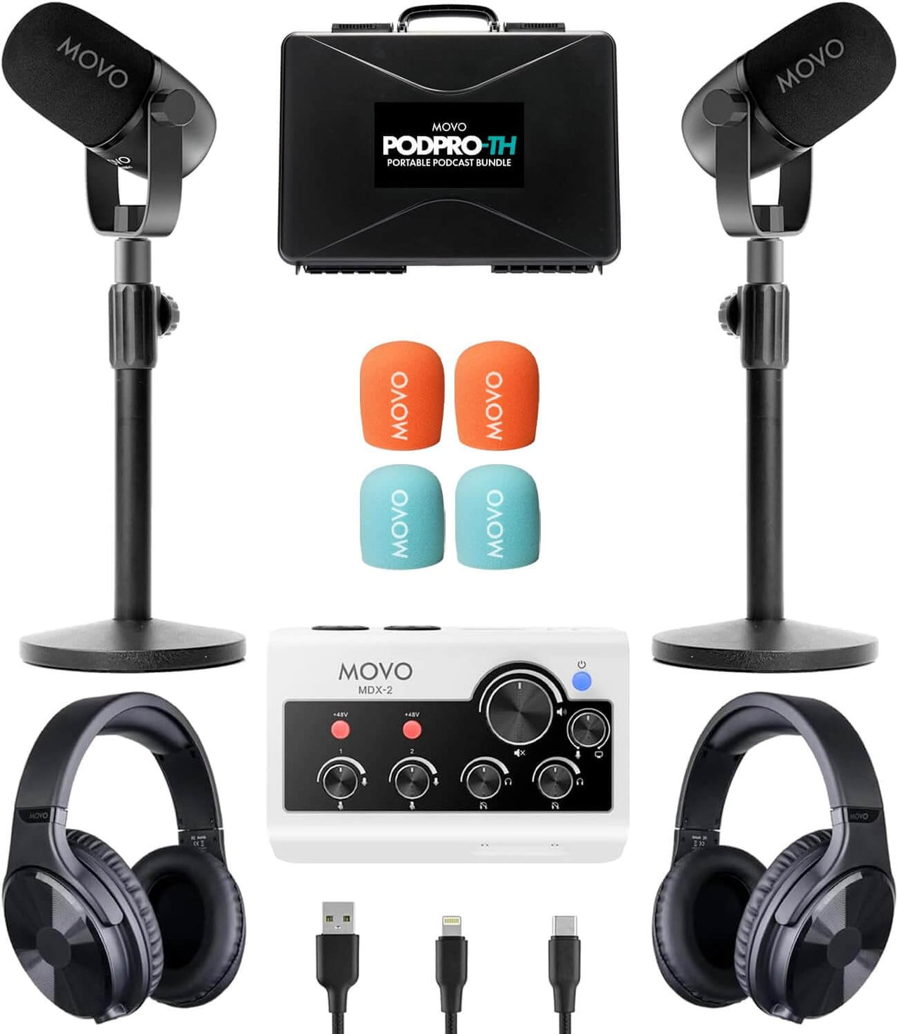 PodPro-TH Portable Podcast Bundle with Desk Stands & Headphones  Movo Photo