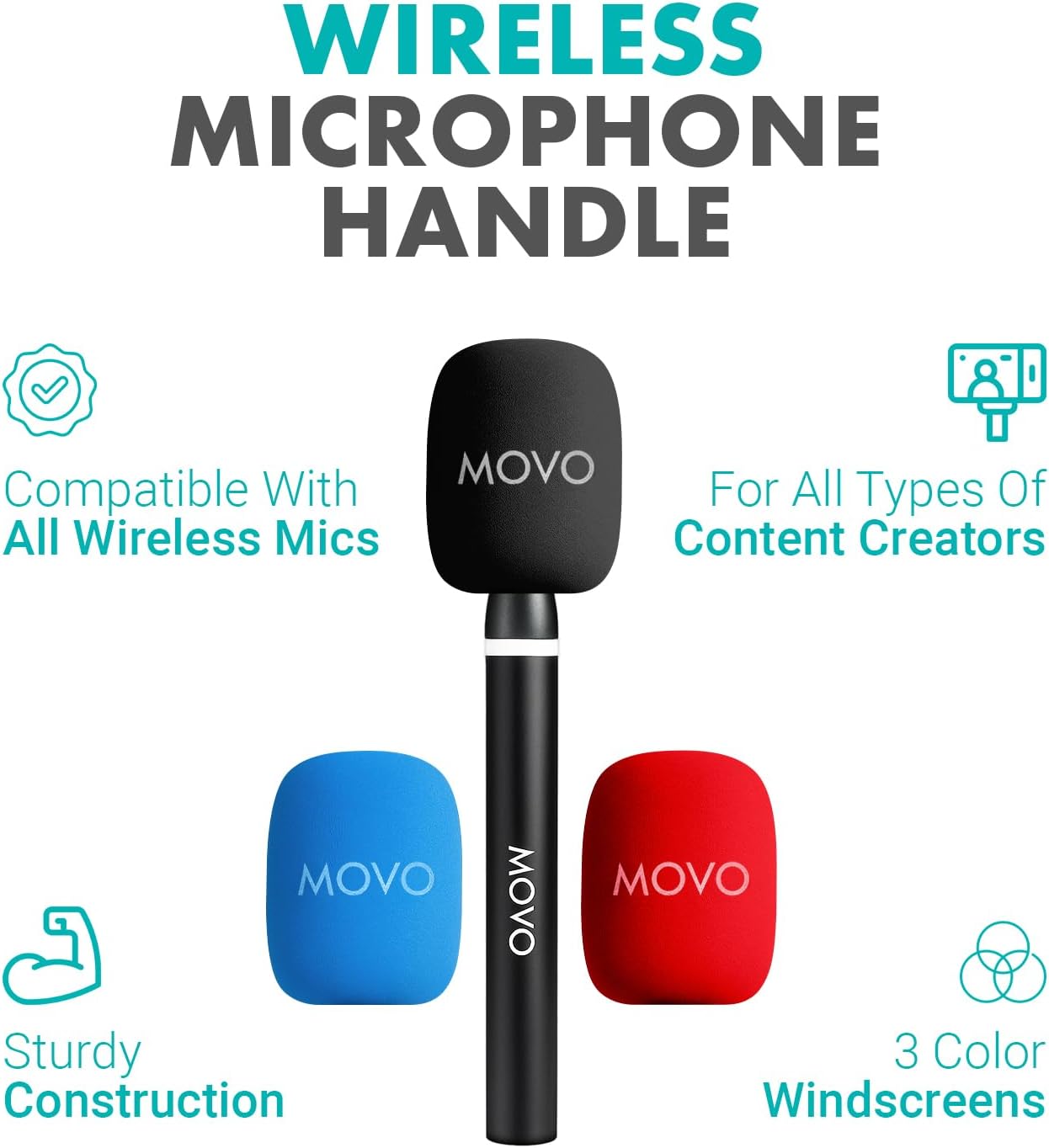 Movo WMX-HM2 wireless mic interview handle for handheld recording