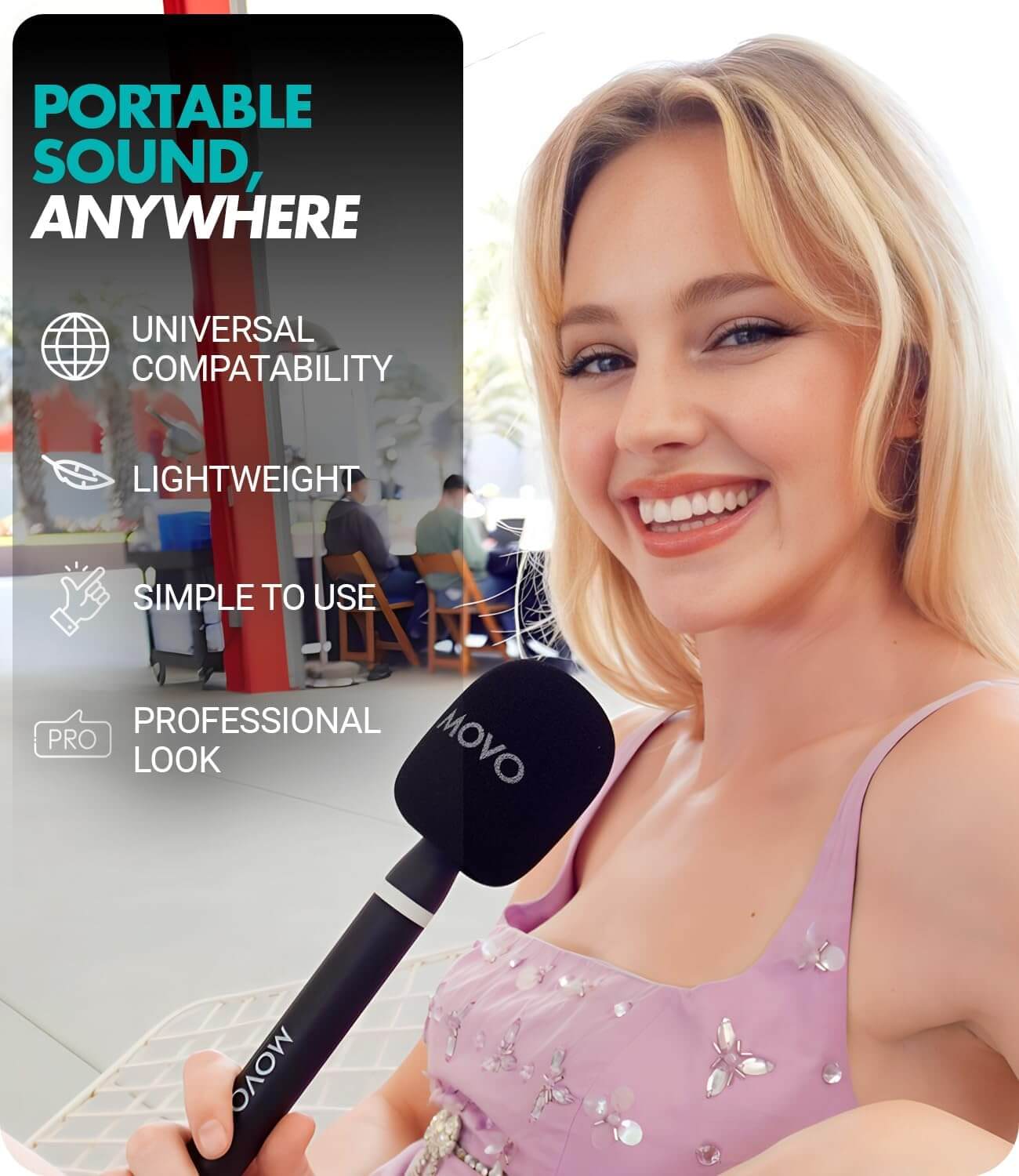 Handheld Movo WMX-HM2 adapter for wireless mic interviews