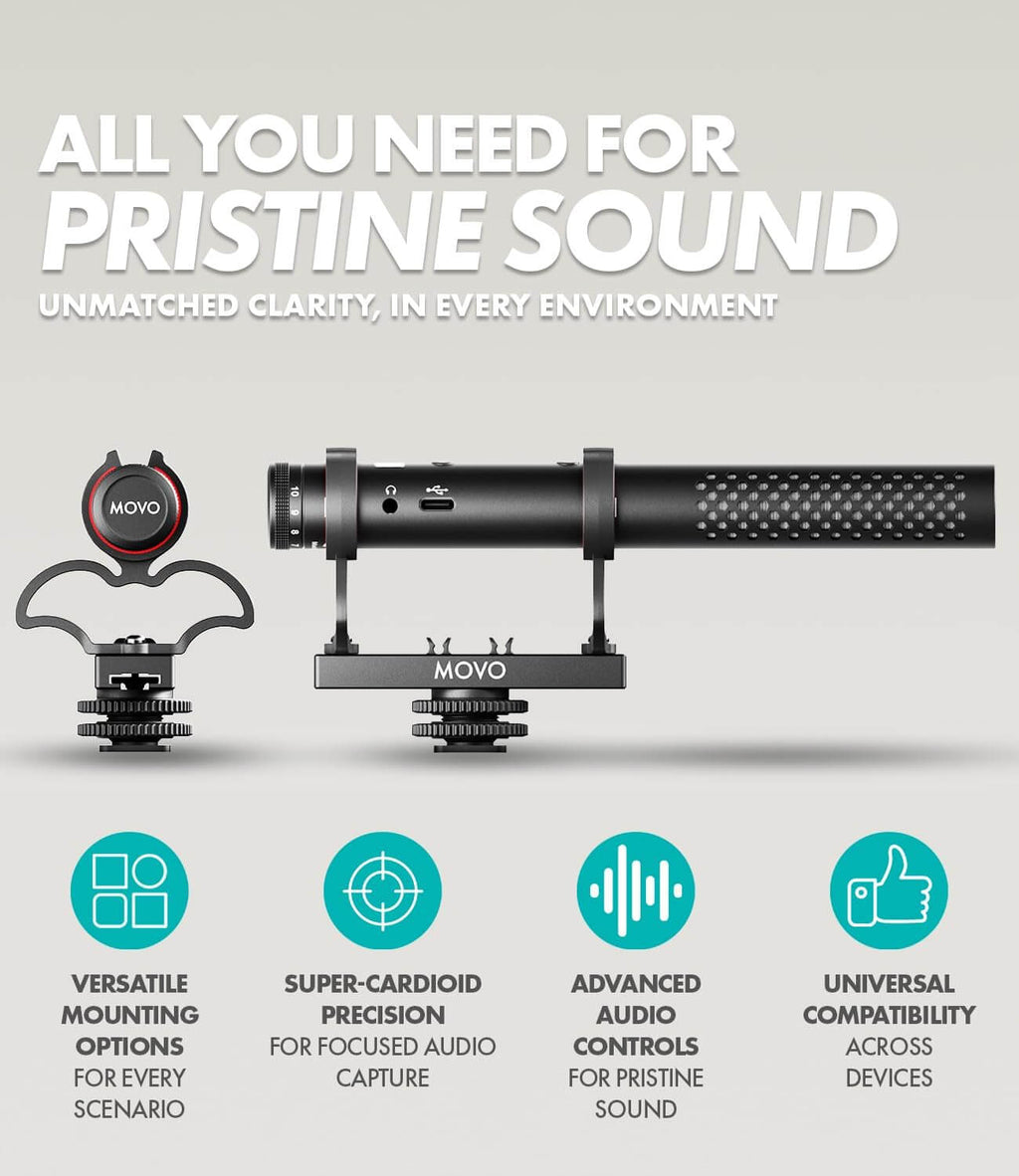 Movo X1 Pro professional shotgun mic for video recording and streaming