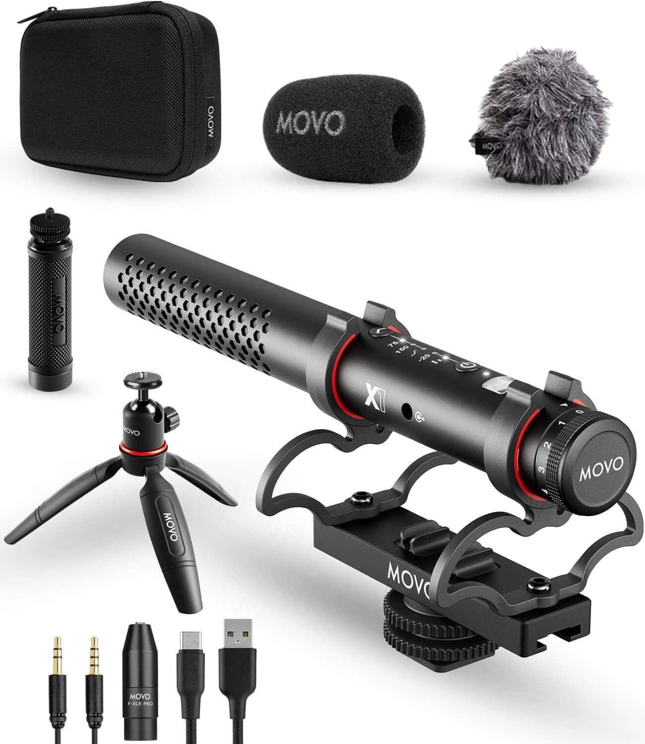 Movo X1 Pro shotgun microphone for camera smartphone and computer