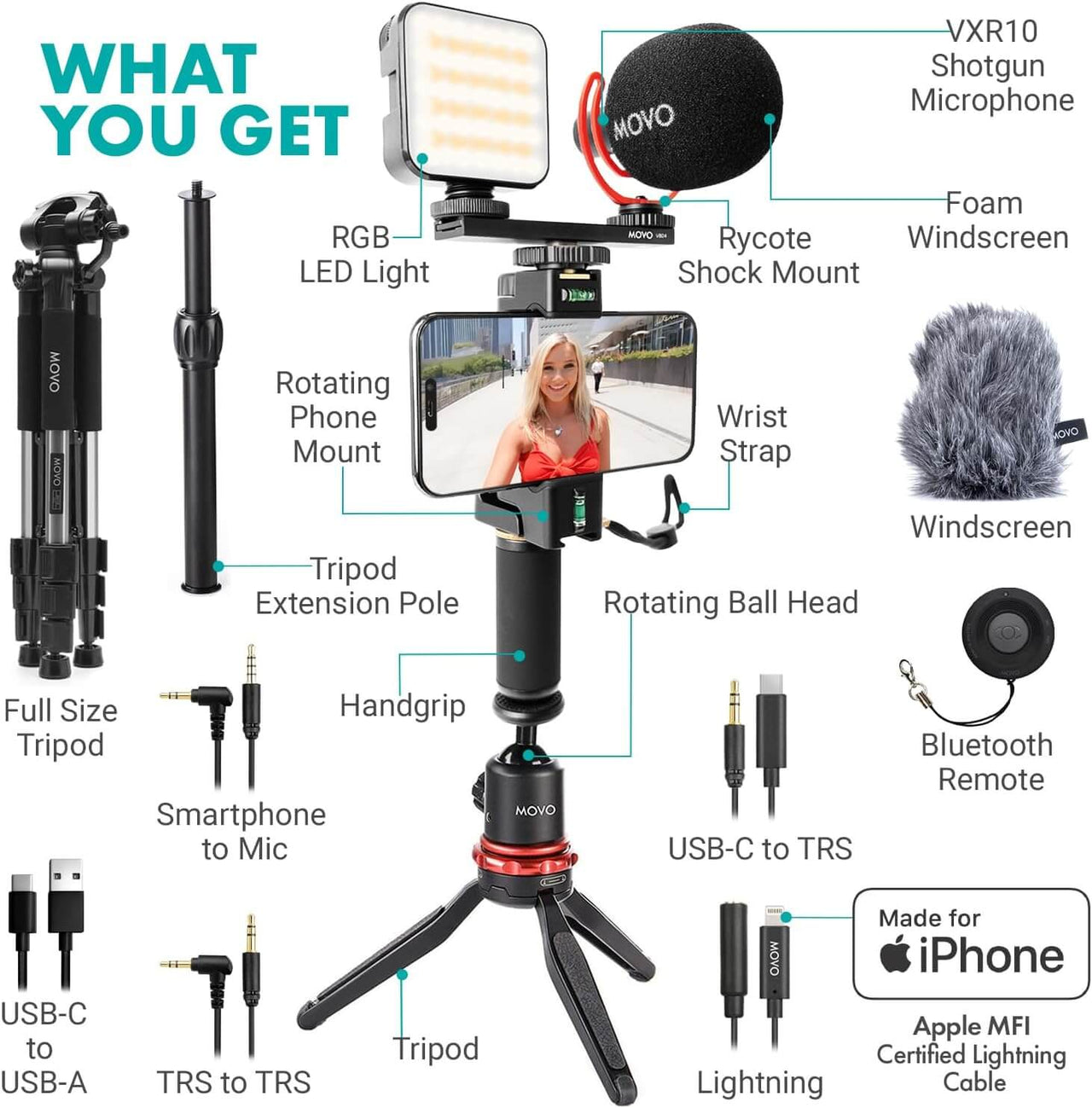 iVlogger-PRO Vlogging Kit with Full-size Tripod  Movo Photo