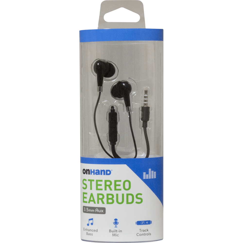 OnHand black 3.5mm wired earbuds for music and calls