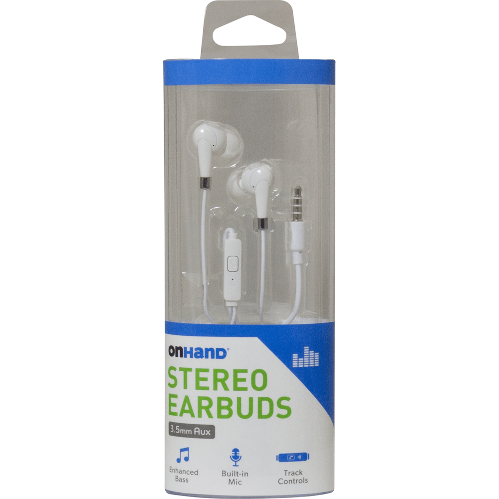 OnHand white 3.5mm wired earbuds for music and calls