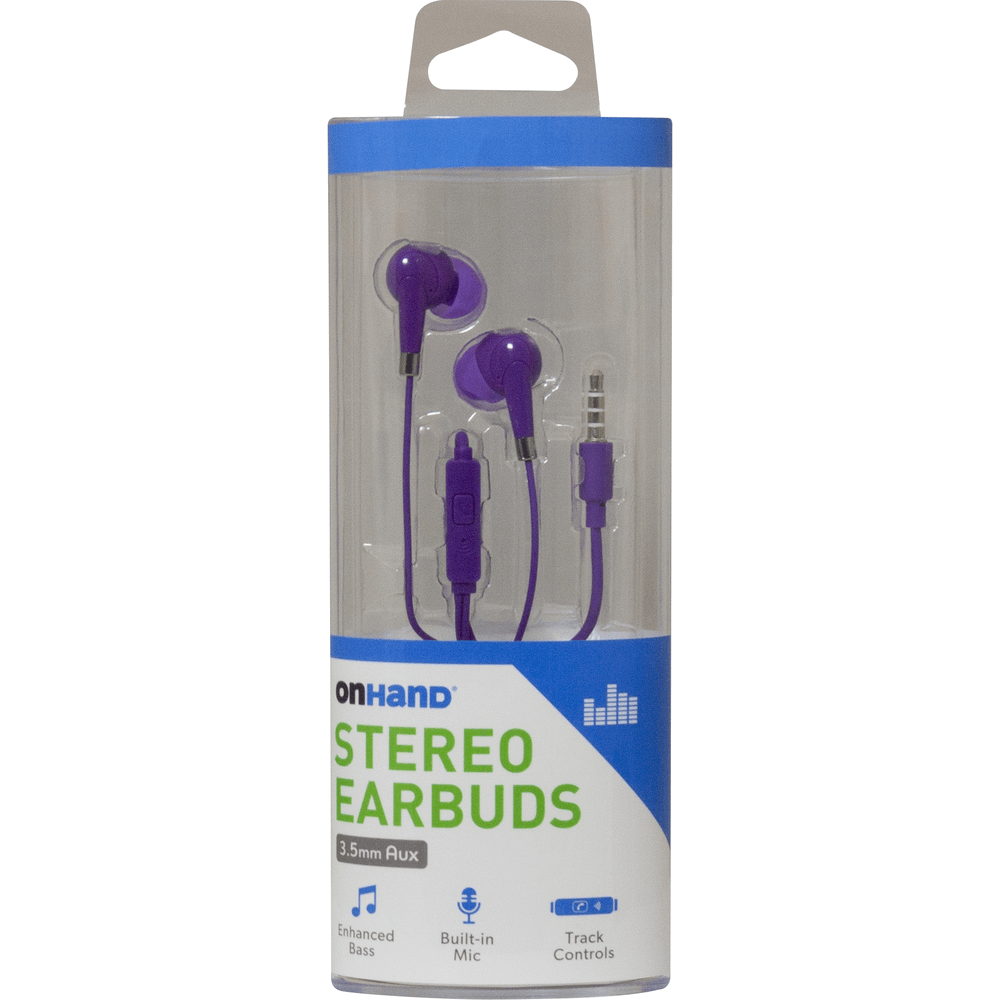 OnHand purple 3.5mm wired earbuds for music and calls