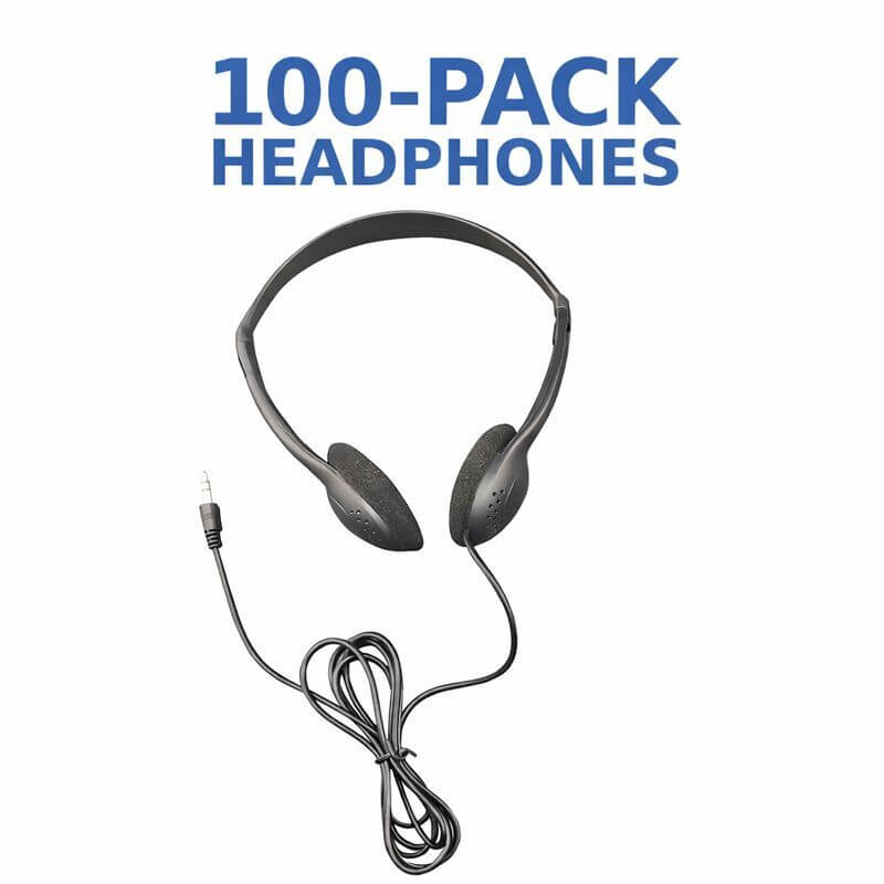 100-pack of personal economical headphones for classroom student listening