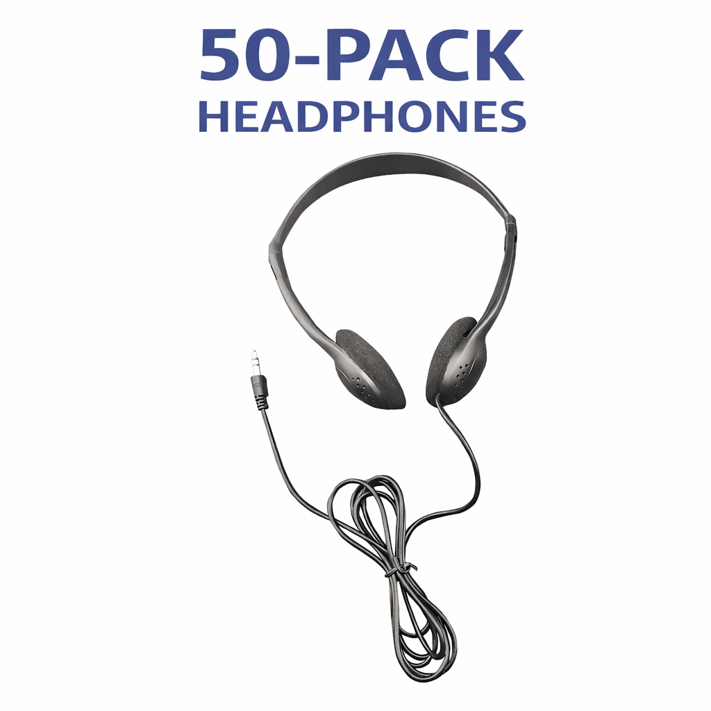 50-pack of personal economical headphones for classroom student listening