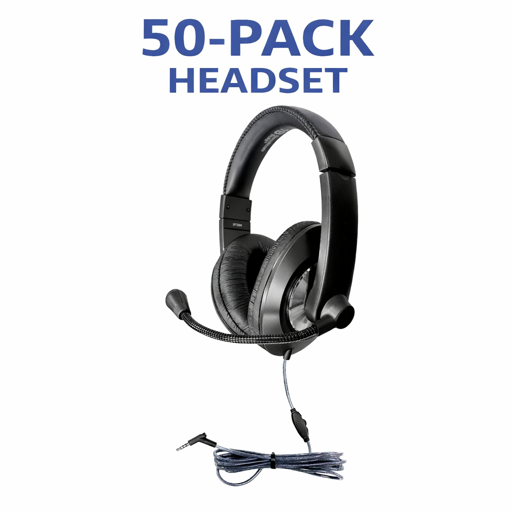 Smart-Trek Deluxe Stereo Headset with In-Line Volume Control and 3.5mm TRRS Plug 50 Pack