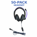 50 pack Smart-Trek Deluxe USB-C stereo headsets with inline volume control and metallic purple accents