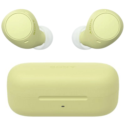 Sony WF-C510 yellow truly wireless earbuds with Bluetooth connectivity and charging case