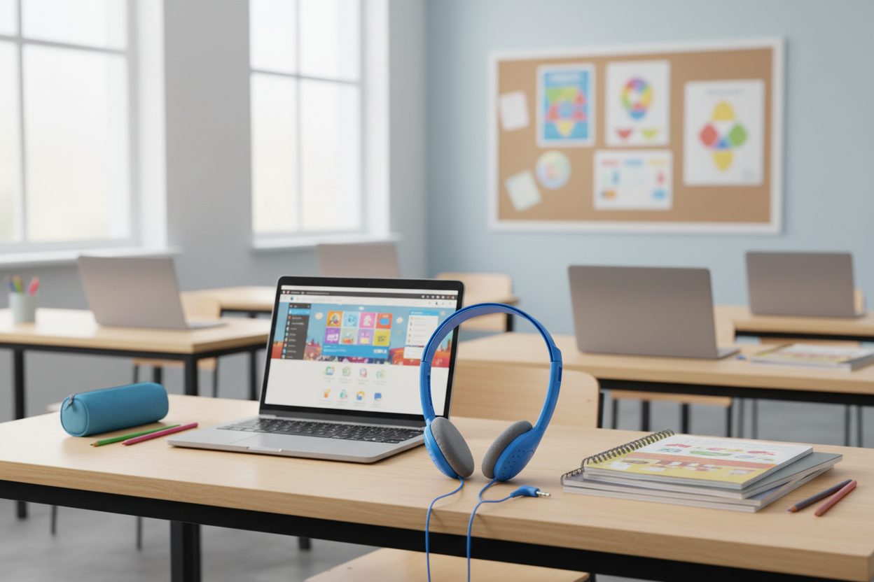 SoundLH Classroom Headphones – Blue On-Ear, Foam Cushions - 50 pack