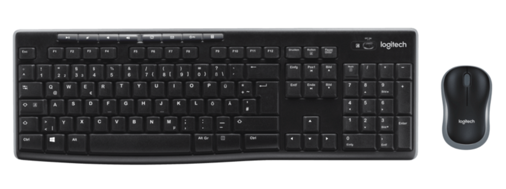 Logitech MK270 Wireless Keyboard & Mouse Combo with full-sized keyboard and compact mouse.