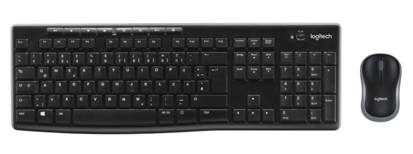 Logitech MK270 Wireless Keyboard & Mouse Combo with full-sized keyboard and compact mouse.