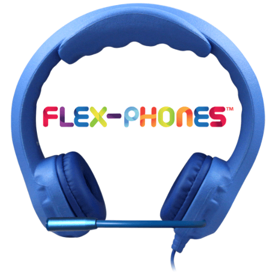 Kids blue Flex-Phones USB headset with gooseneck microphone for school and education use.