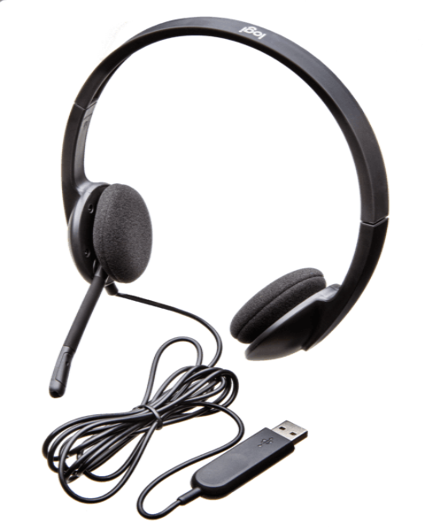 Logitech H340 USB Headset With Noise-Canceling Mic showcasing headset design and USB connection.