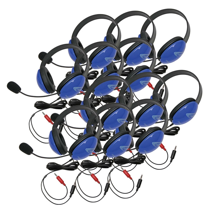 Listening First Stereo Headsets - Blue - Dual 3.5mm Plugs - 12 Pack - Learning Headphones