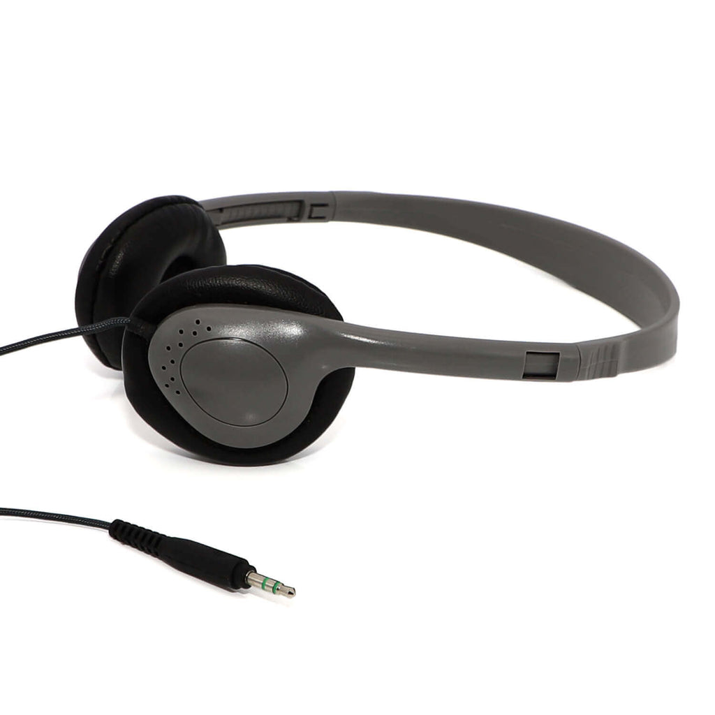 AE-711 school headphones with 3.5mm plug, padded ear cushions, and adjustable headband.