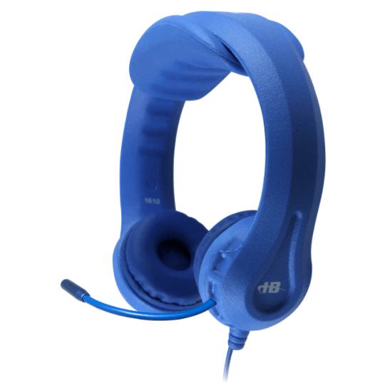 Kids blue Flex-Phone USB headset with gooseneck microphone, ideal for school and education.
