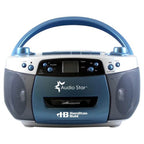 AudioStar USB MP3 CD Cassette Boombox from HamiltonBuhl in blue design with dual speakers and controls.