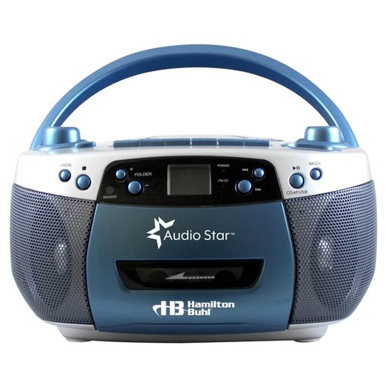 AudioStar Boombox Radio, CD, USB, Cassette Player with Tape and CD to MP3 Converter - Learning Headphones