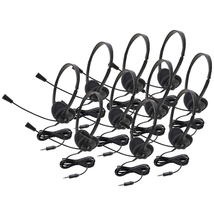 Lightweight Personal Multimedia Stereo Headset with To Go Plug - 10 Pack - without Case - Learning Headphones