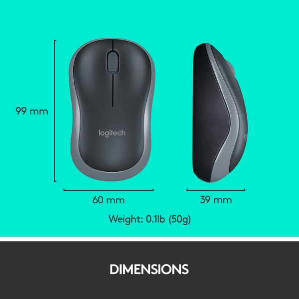 Logitech MK270 Wireless Keyboard & Mouse Combo dimensions showing mouse size and weight specs