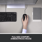 Logitech MK120 keyboard and ambidextrous mouse set on a desk, perfect for school and educational settings.