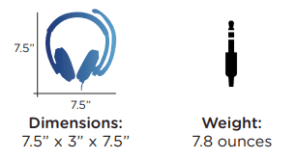 ThinkWrite TW210 Ultra Durable Pro Headset dimensions 7.5" x 3" x 7.5" and weight 7.8 ounces