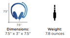 ThinkWrite TW210 Ultra Durable Pro Headset dimensions 7.5" x 3" x 7.5" and weight 7.8 ounces