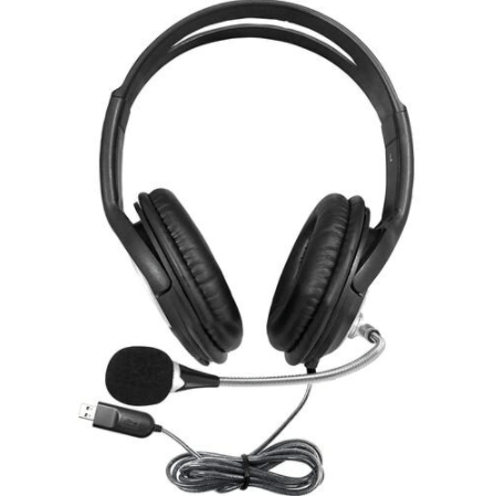 WorkSmart Deluxe USB headset with leatherette ear cushions and omnidirectional mic, ideal for school and education.