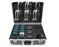 10-person assistive listening system with 10 bulk school headphones in a case, ideal for educational use.