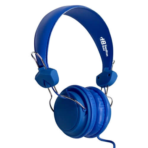 Blue TRRS school headset with adjustable headband, ideal for bulk school headphones and classroom use.