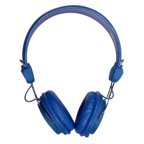 Blue TRRS school headphones with padded ear cups and adjustable headband, perfect for education and mobile devices.