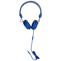 Thumbnail for 10 pack of blue TRRS school headphones designed for education, adjustable headband, single 3.5mm plug for mobile devices.