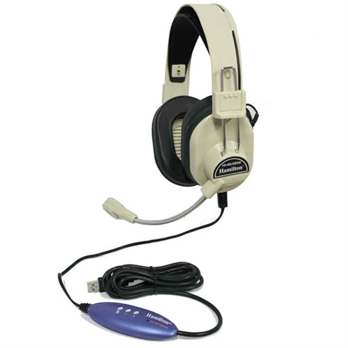 Deluxe USB school headset with adjustable gooseneck microphone for classroom computers