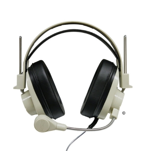 Close-up of deluxe USB school headset with adjustable gooseneck microphone